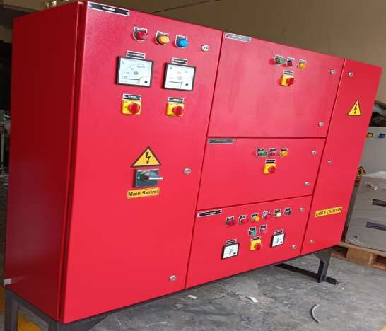 Red-finish panel with ammeters, voltmeters and selector switches
