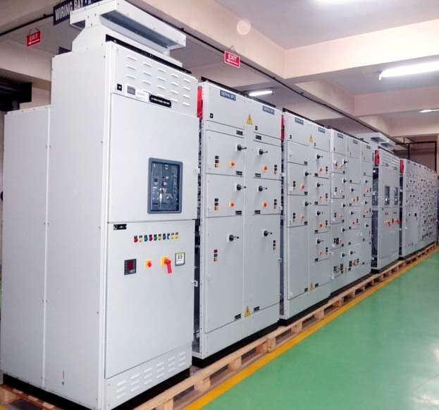Line-up of motor control centre panels on the assembly floor